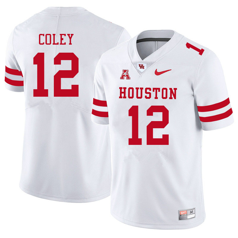 Men #12 Lucas Coley Houston Cougars College Football Jerseys Sale-White - Click Image to Close